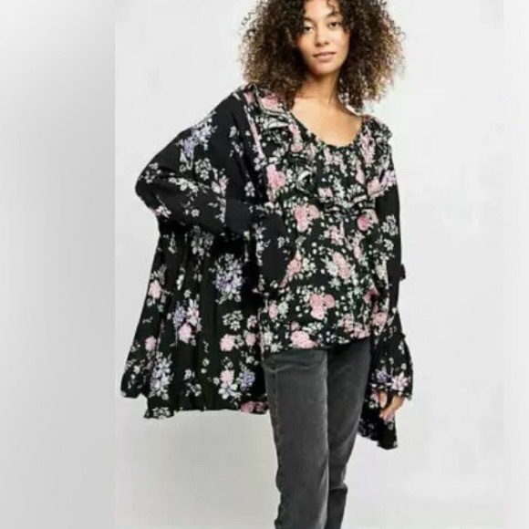 NWT FREE PEOPLE Loretta Tunic Top Dark Combo Printed Size Small - Picture 2 of 12